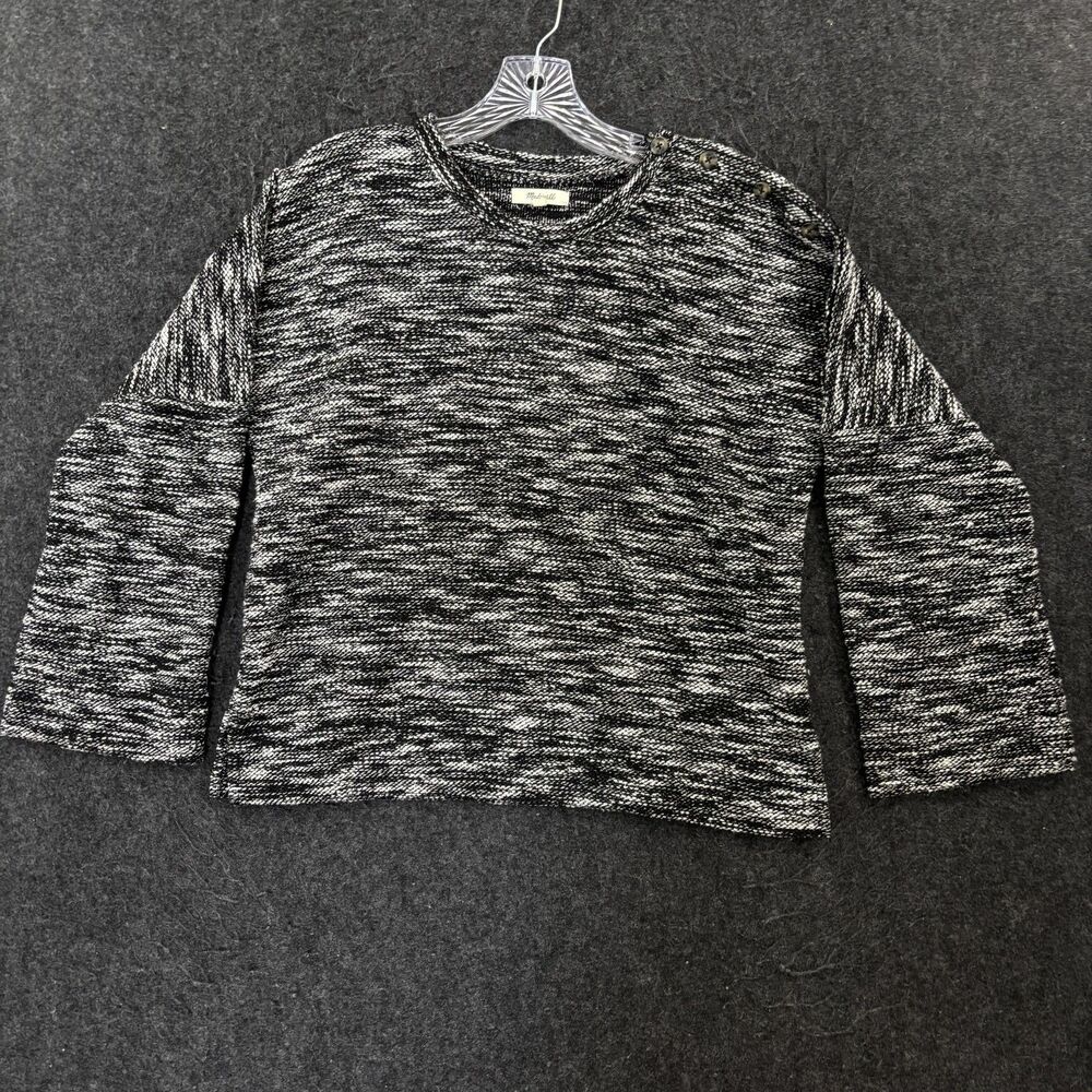 Madewell Sweater Womens Small Black White Button Shoulder Crewneck Knit Pullover